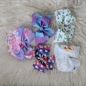 5 Jojo bows (plus two bonus off brand big bows turquoise, fushia)